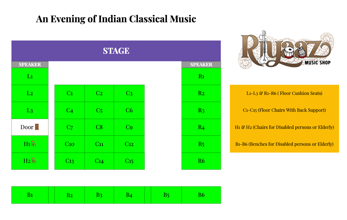 Vidushi Rosy Dutta - An Evening of  Indian Classical  Music - To select multiple seats, please add one seat to your cart, then select another seat and add it to your cart before checking out.
